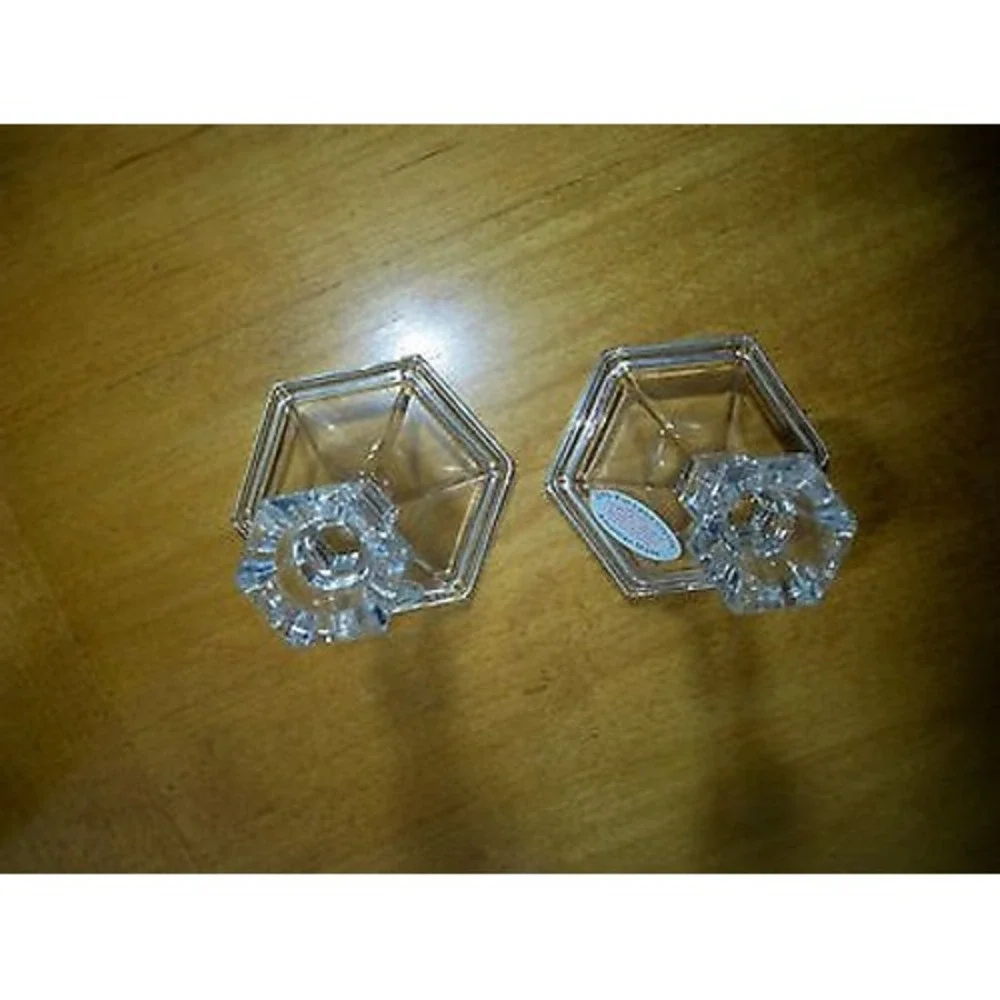 Pair 24% Lead Crystal Glass‎ Candle Sticks Never Used 4